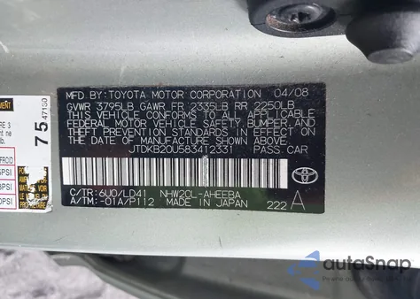 2008 Toyota Prius z USA, uszkodzony, nr VIN JTDKB20U583412331